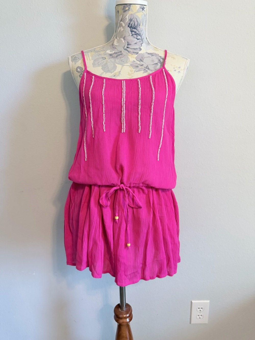 ALTER’D STATE Pink Beaded Tunic Tank Top Size Medium Boho Festival